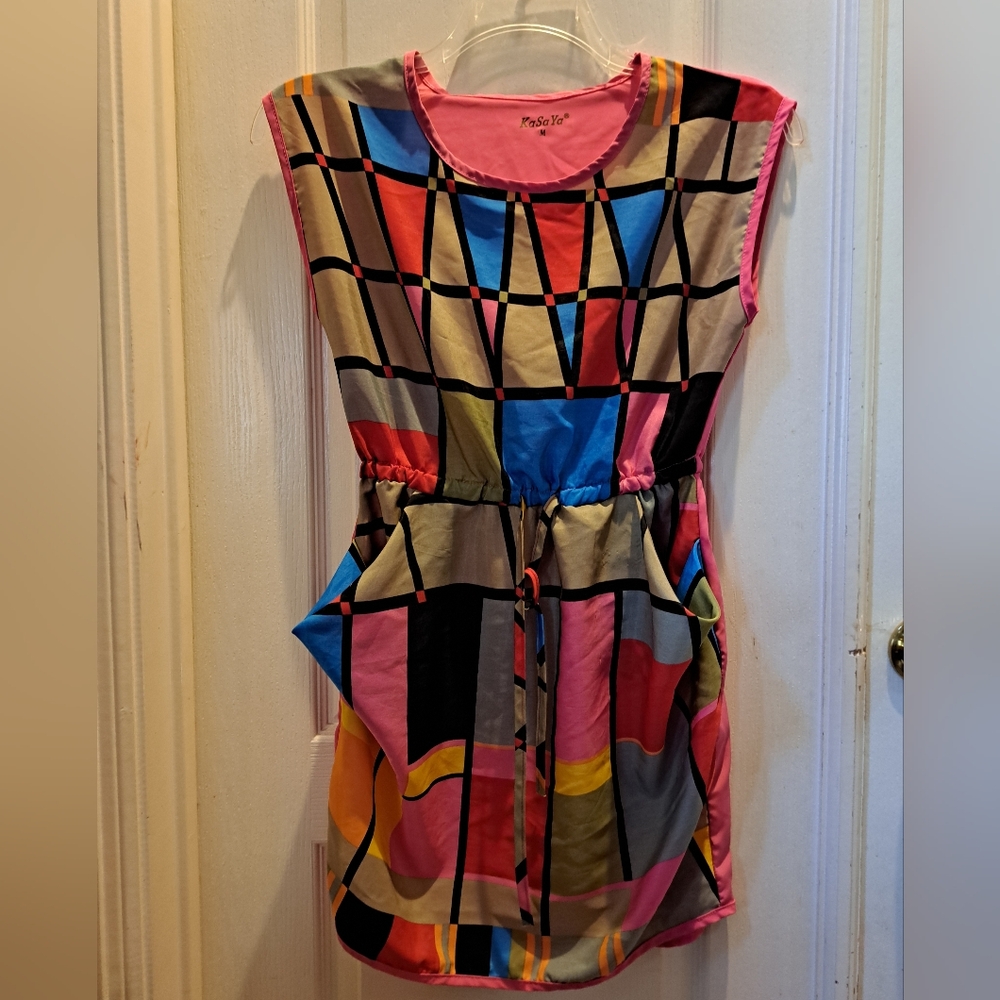 Colorful Geometric Print Romper Dress